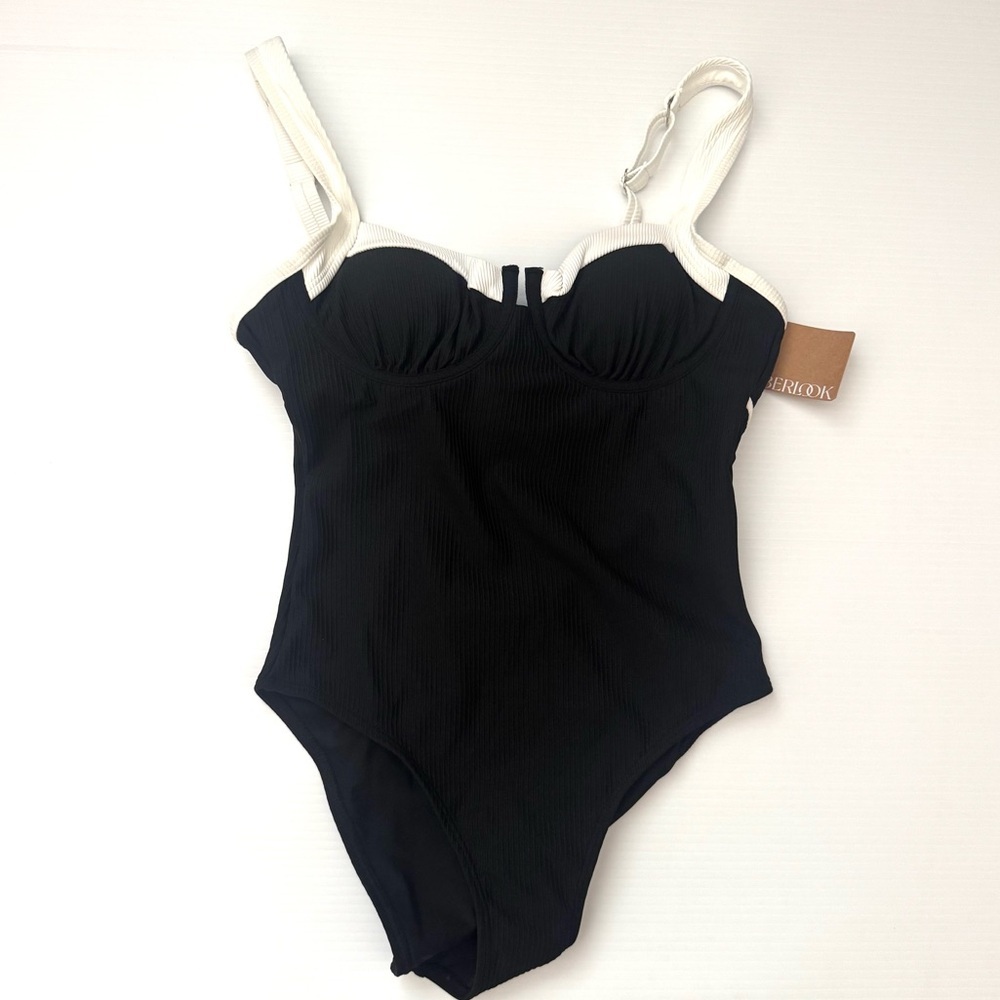 Berlook Contrast Trim Knotted One Piece Swimsuit Black and White Size Small - Picture 4 of 6